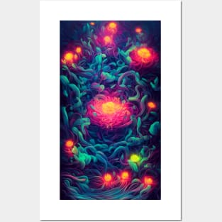 Glowing Neon Flowers Posters and Art